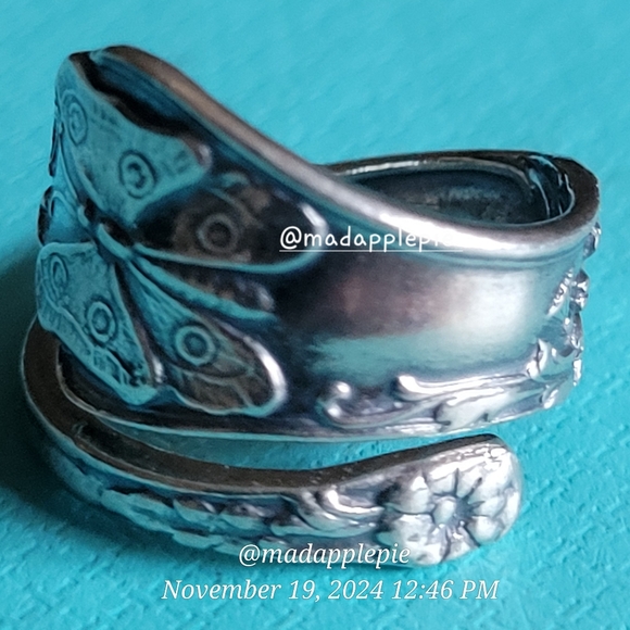 Vintage Sterling Silver Spoon Ring Butterfly Luxury Designer Celeb #136 - Picture 5 of 12